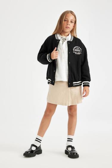 Kız Çocuk Gabardin Pileli Şortlu Okul Eteği