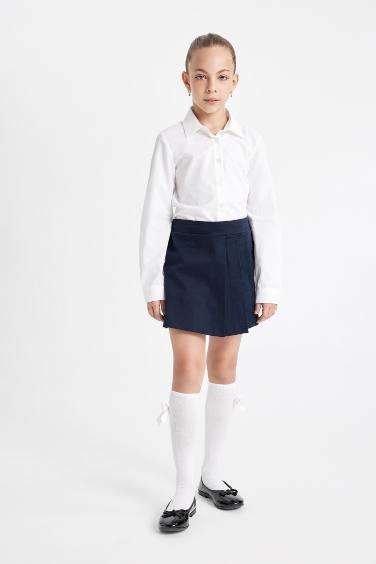 Girl Navy Gabardine Pleated School Skirt