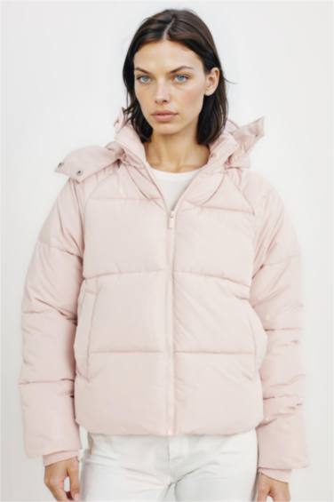 Su İtici Puffer Şişme Mont Oversize Geniş Kalıp Kapüşonlu İçi Suni Kürklü Fermuarlı Cepli