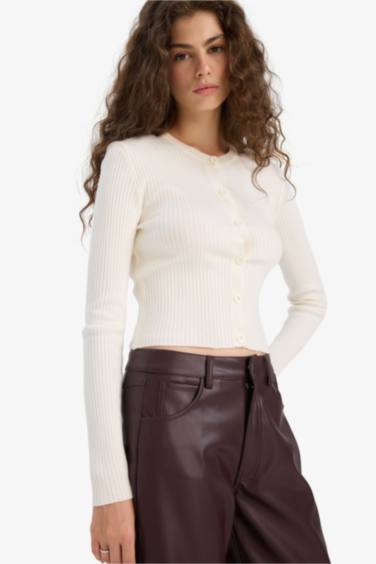 Pull Cardigan en tricot à col rond Coupe régulière