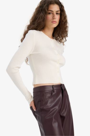 Pull Cardigan en tricot à col rond Coupe régulière