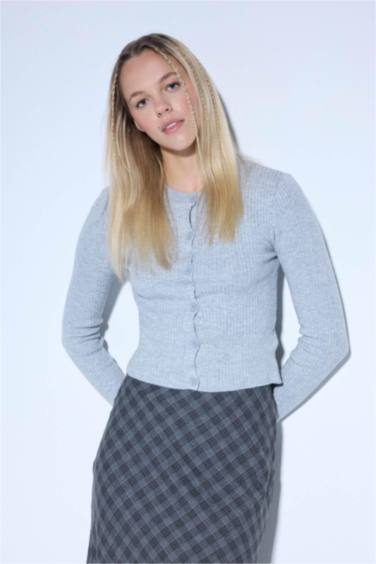 Pull Cardigan en tricot à col rond Coupe régulière