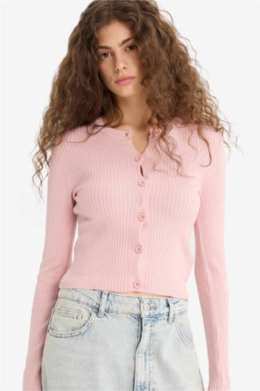 Pull Cardigan en tricot à col rond Coupe régulière