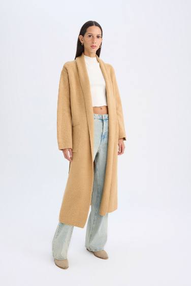 Relax Fit Shawl Collar Belted Long Cardigan