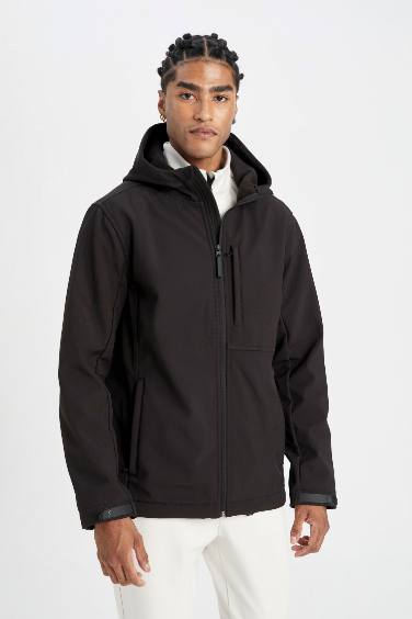 DeFactoFit Su İtici Kapüşonlu Softshell Mont Fermuarlı