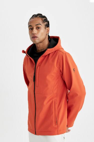 DeFactoFit Su İtici Softshell Polar Regular Fit Kapüşonlu Fermuarlı Mevsimlik Baharlık Yağmurluk