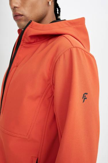 DeFactoFit Su İtici Softshell Polar Regular Fit Kapüşonlu Fermuarlı Mevsimlik Baharlık Yağmurluk