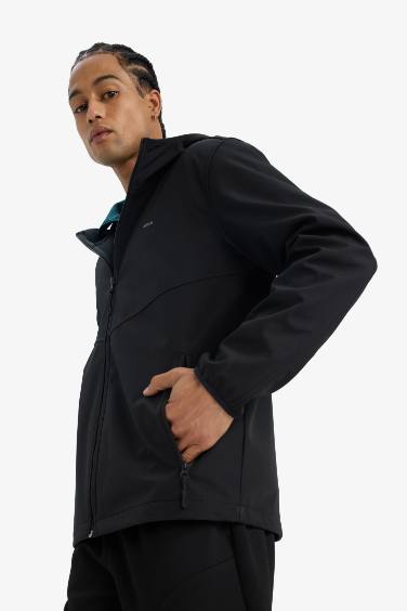 DeFactoFit Su İtici Softshell Polar Regular Fit Kapüşonlu Fermuarlı Mevsimlik Baharlık Yağmurluk