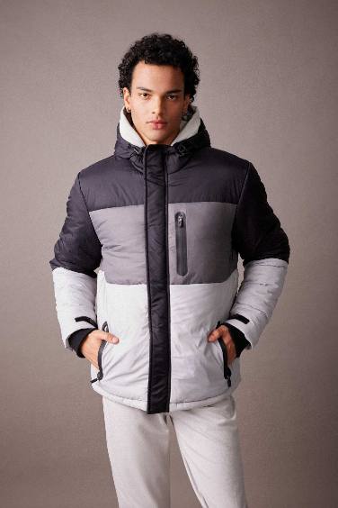 DeFactoFit Slim Fit Hooded Fleece Lined Puffer Jacket