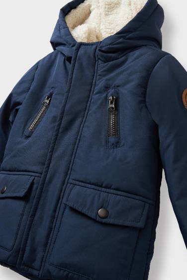 Manteau imperméable avec doublure en peluche à capuche pour bébé garçon