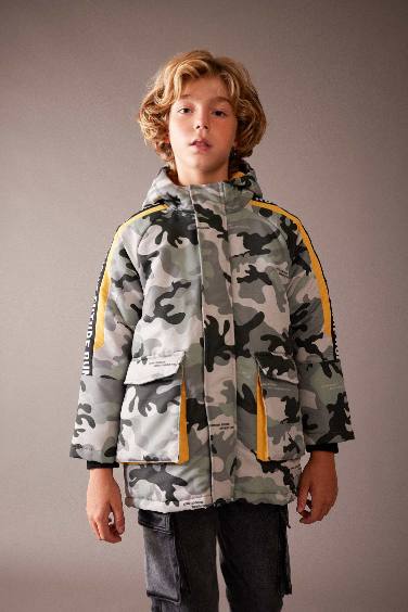 Veste à Capuche Imperméable à Motif Camouflage Pour Garçon