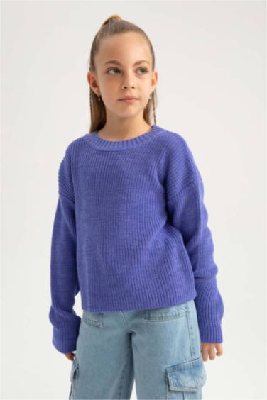 Пуловер стандартного кроя с круглым вырезом для девочек