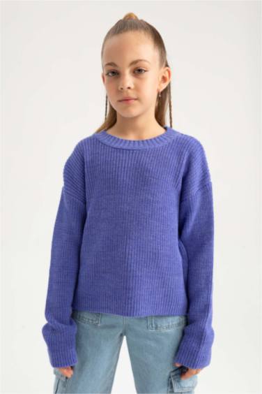 Пуловер стандартного кроя с круглым вырезом для девочек