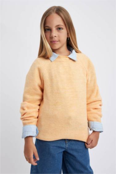 Свитер стандартного кроя с круглым вырезом для девочек