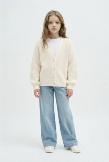 كارديجان تريكو بناتي قصة عادية بياقة V