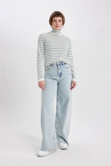 Regular Fit Balıkçı Yaka Çizgili Triko Kazak