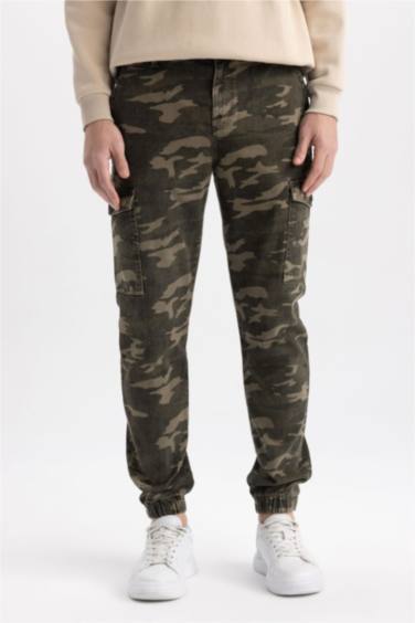 Pantolon Regular Fit Kamuflaj Desenli Kargo Cepli Lastikli Paça