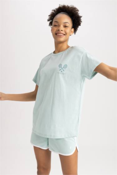 Defacto Fit Oversize Fit Slogan Printed Sports T-Shirt