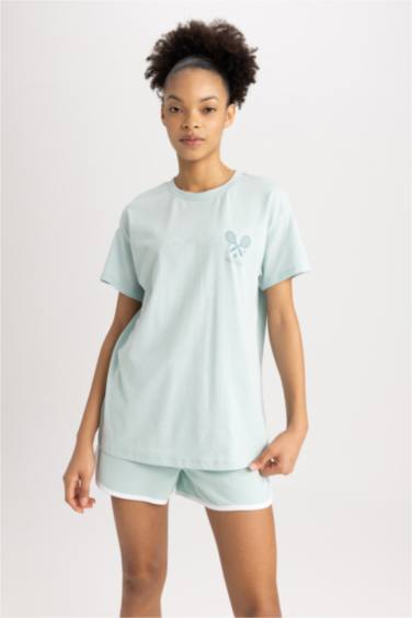 Defacto Fit Oversize Fit Slogan Printed Sports T-Shirt