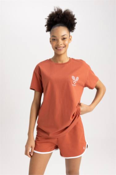 T-shirt oversize en coton imprimé à manches courtes et col rond