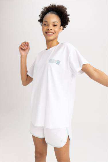 DeFactoFit Oversize Fit Crew Neck Printed Cotton T-Shirt