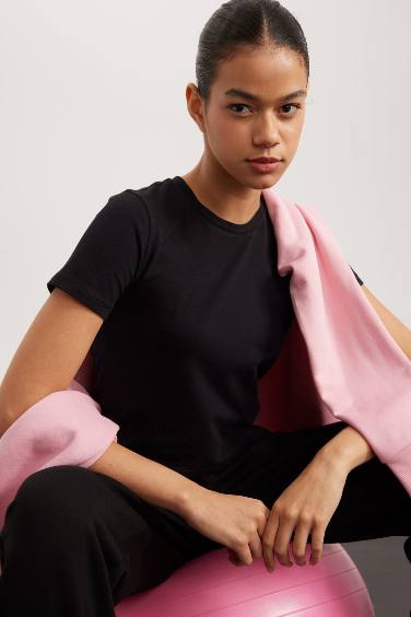 DeFactoFit Crew Neck Basic Cotton Crop T-Shirt