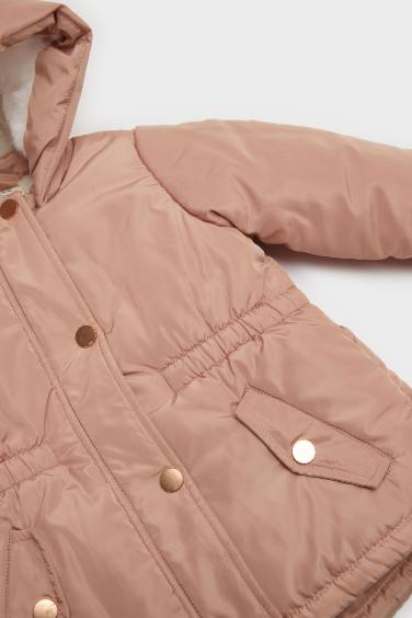Baby Girl Buttons Hooded Puffer Jacket
