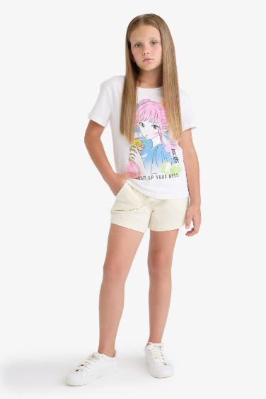 Girl Elastic Waist Printed Shorts