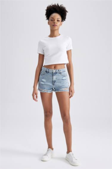 Short en jean Taille haute à jambe raccourcie