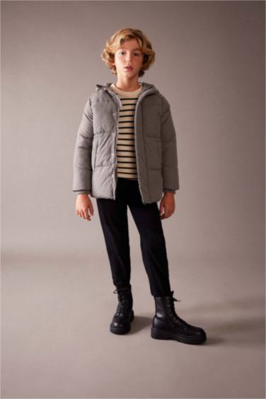 Boy Water Repellent Hooded Plush Lining Puffer Jacket