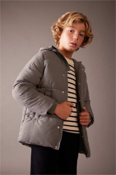 Boy Water Repellent Hooded Plush Lining Puffer Jacket