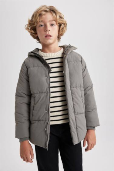 Boy Water Repellent Hooded Plush Lining Puffer Jacket