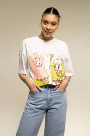 T-Shirt À Manches Courtes Oversıze Fıt Imprimé Spongebob Squarepants