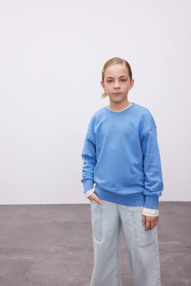 Girl Relax Fit Crew Neck Basic School Sweatshirt