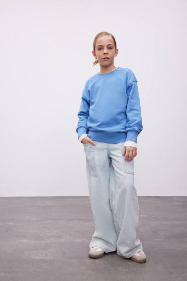 Girl Relax Fit Crew Neck Basic School Sweatshirt