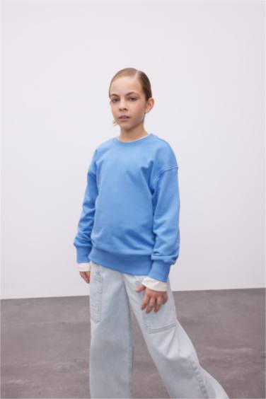 Girl Relax Fit Crew Neck Basic School Sweatshirt