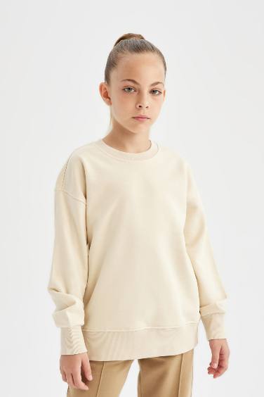 Girl Relax Fit Crew Neck Basic School Sweatshirt