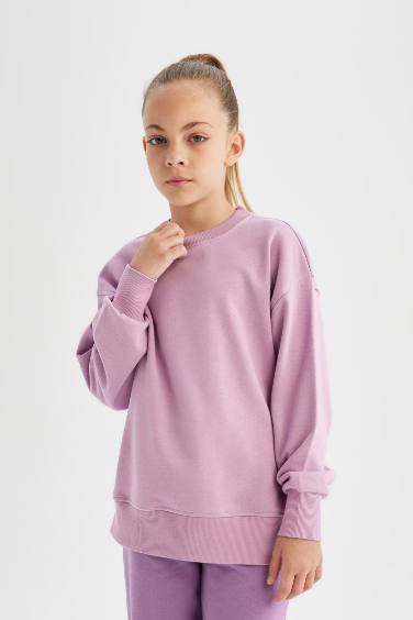 Girl Relax Fit Crew Neck Basic School Sweatshirt