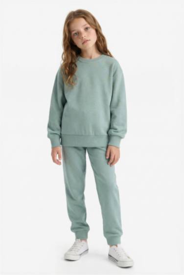 Kız Çocuk Relax Fit Bisiklet Yaka Basic Düz Okul Sweatshirt