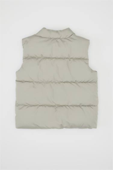 Boy Stand Collar Snap Closure Puffer Vest