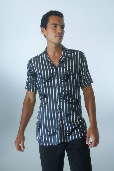 Regular Fit Printed Viscose Short Sleeve Shirt