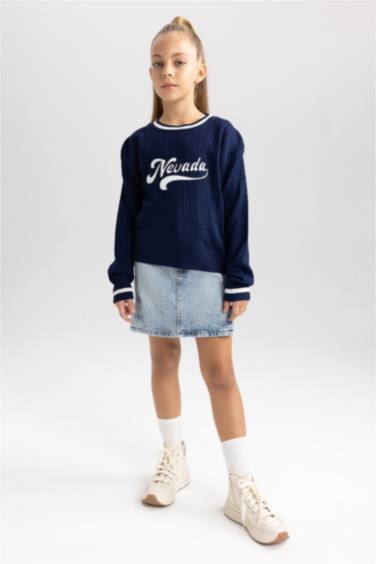 بلوفر قصة عادية بياقة مستديرة