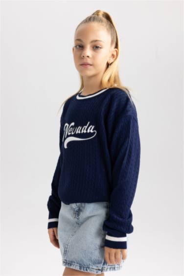 بلوفر قصة عادية بياقة مستديرة