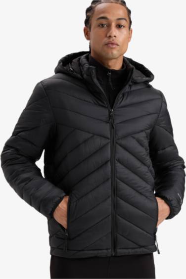 DeFactoFit Su İtici Slim Fit Dar Kesim Kapüşonlu Fermuarlı Mevsimlik Baharlık Şişme Mont