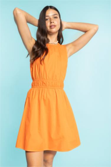 Crew Neck Poplin Sleeveless Mini Dress