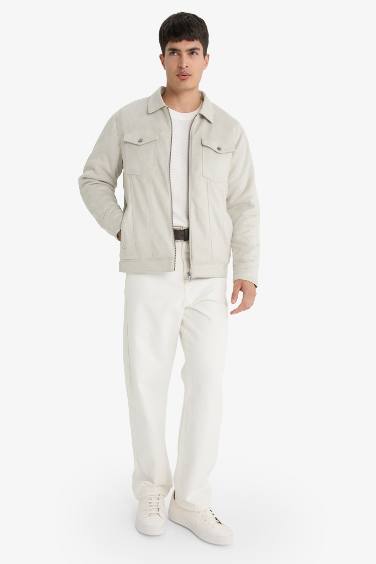 Veste mi-saison en suédine zippée à col chemise et poches