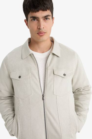 Veste mi-saison en suédine zippée à col chemise et poches