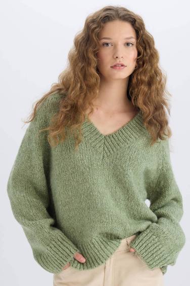 Pull en Tricot Oversize à Col En V