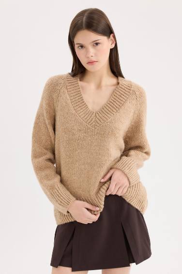 Oversize Fit V-Neck Knitwear Pullover