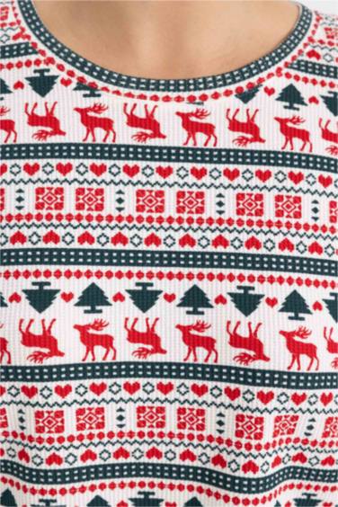 Yılbaşı Temalı Bisiklet Yaka Uzun Kollu Pijama Üstü-Fall in Love